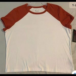Plus size 3X ringer tee white & brown